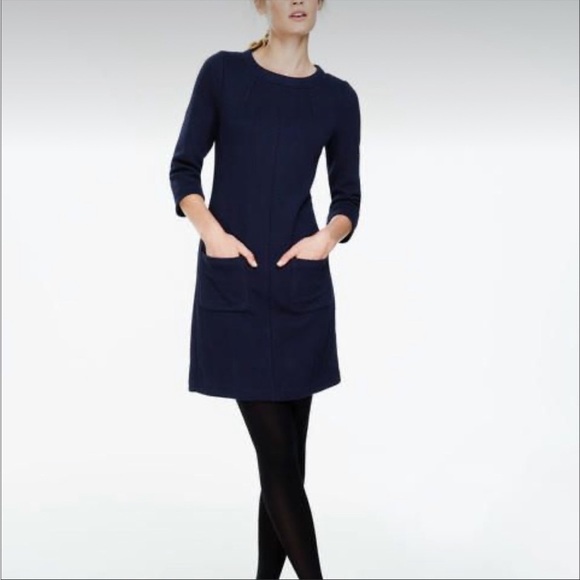 Boden Navy Blue 3/4 Sleeve Dress with Front Pockets - Picture 2 of 9
